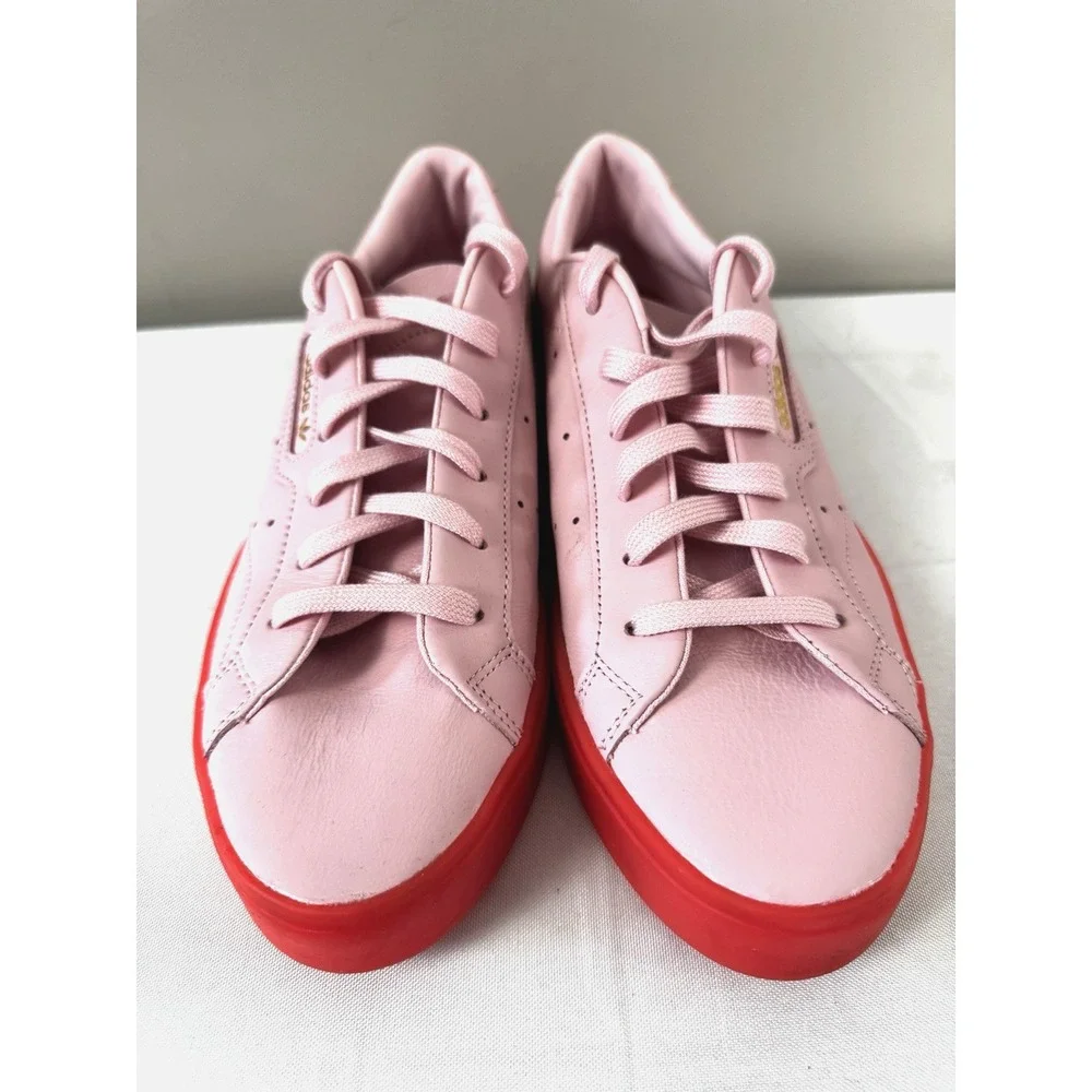 Adidas Originals Sleek Pink Neon Red Leather Sneakers 9.5 Statement Streetwear
